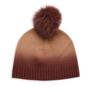 NWT Sofia Cashmere Dip Dye Cashmere Fox Fur Pom Pom Beanie Hat